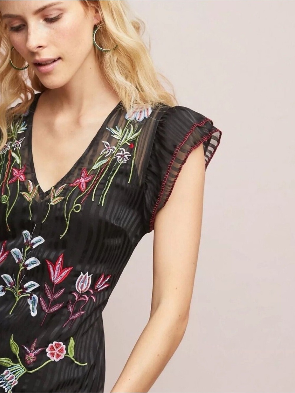 Anthropologie Not so Serious Corsica Beaded Maxi Dress Slip Black EMBROIDERED S